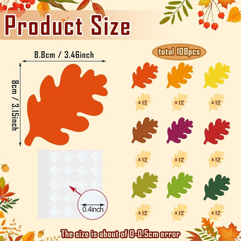 Geyee 108 Pcs Fall Leaf Cutouts for Bulletin Board Thanksgiving Classroom Paper Leaves Cutouts Die Cuts Decoration for DIY Projects Autumn Craft School Party Decor(Fall Leaves) - Image 2